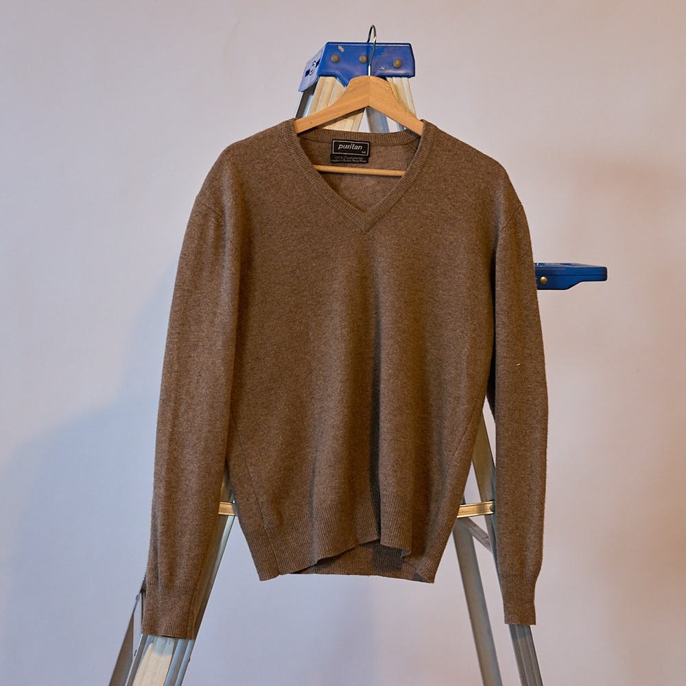 Johnstons of Elgin Brown V-Neck Sweater